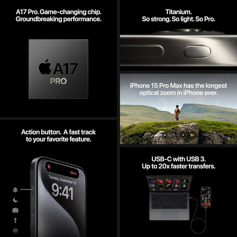 Renewed Apple iPhone (Renewed Premium) 15 Pro Max, 256GB, Black Titanium - Unlocked