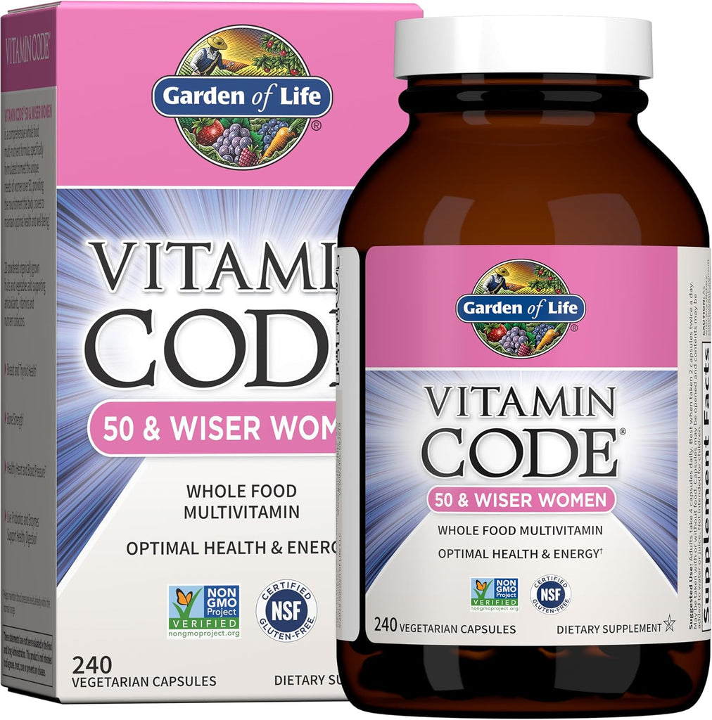 Garden of Life Vitamin Code Multivitamin for Women 50 & Over, 240 Capsules, Vitamins for Women 50 Plus with B Vitamins, Vitamins A, C, D3, E & K, CoQ10, Probiotics & Enzymes - 240 Count (Pack of 2)