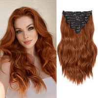 Clip in Hair Extensions for Women, 16 Inch Wavy Copper Hair Extensions Clip Ins, 8PCS Synthetic Curly Hairpieces for Women DailyParty Use