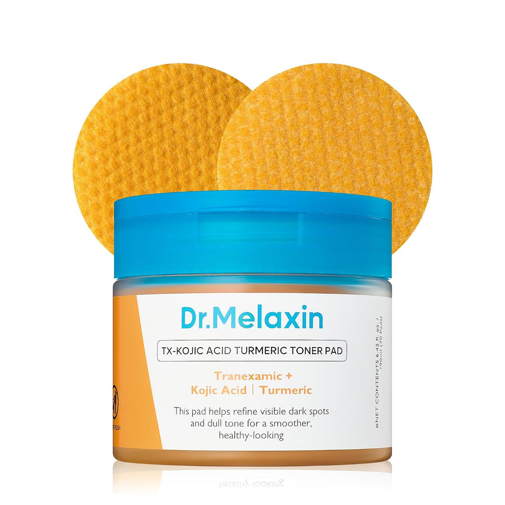Dr.Melaxin TX Kojic Acid Turmeric Toner Pads with Tranexamic Acid, Brightening Toner Pad for Pigmentation & Dark Spot Care, Gentle Keratin Care for Radiant Skin, Korean Skincare, 70 Sheets