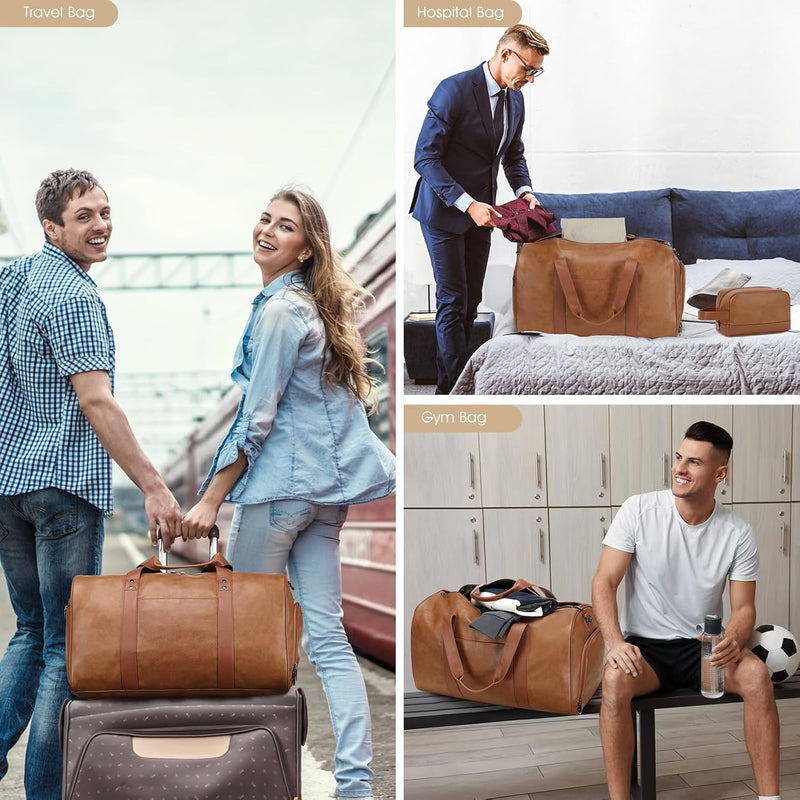 Wogarl 3PCS Faux Leather Weekender Bag for Women Men Travel Bag