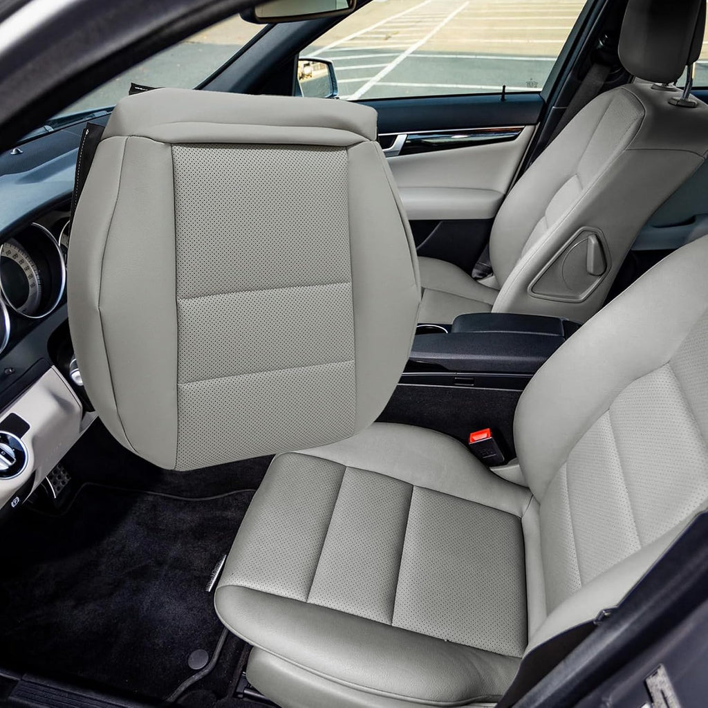 NLQR Front Driver Bottom Replacement Microfiber Leather Seat Cover Gray Compatible with Mercedes Benz C250 C300 C350 200