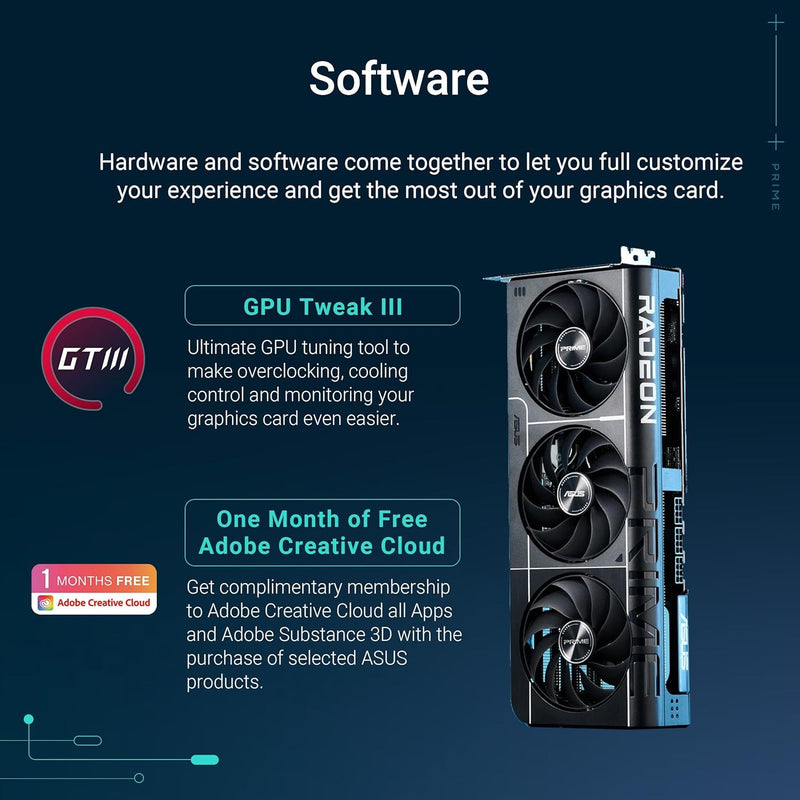 ASUS Prime AMD Radeon RX 9070 XT 16GB GDDR6 OC Edition Graphics Card, AMD (PCIe 5.0, HDMI/DP 2.1, 2.5-Slot Design, Axial-tech Fans, Ball Bearings, Dual BIOS, GPU Guard), 3 Year Warranty