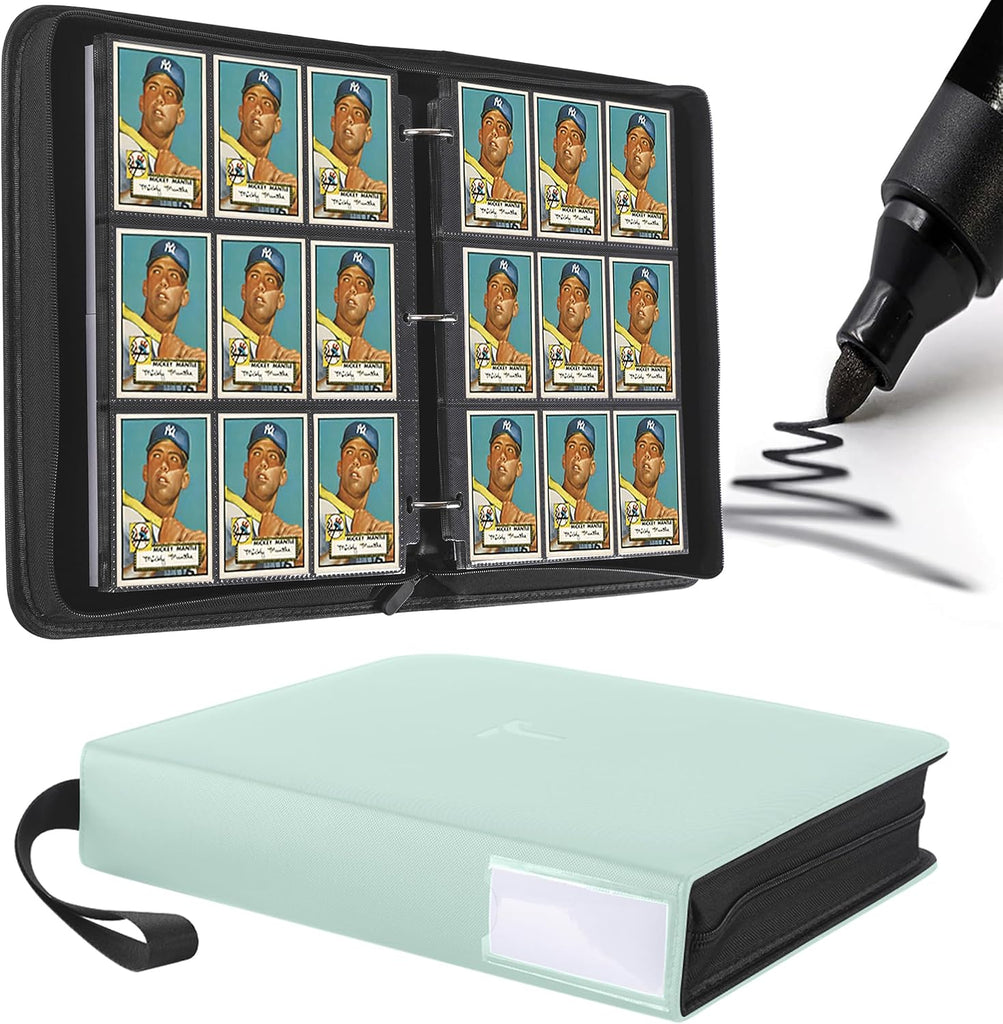 TIFFDADA Trading Card Binder 9 Pocket, Holds 810+ Cards, 45 Double Sided Sleeves, Spine Label with a Maker Pen, Top Load