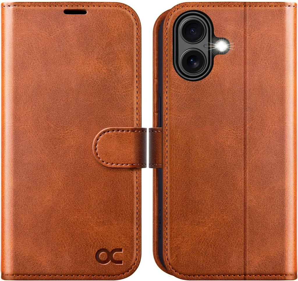 OCASE for iPhone 16 Wallet Case, Card Holder, Brown