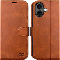 OCASE for iPhone 16 Wallet Case, Card Holder, Brown