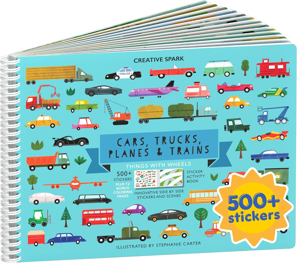Cupkin Cars, Trucks, Planes & Trains Coloring & Sticker Book, 500+ Stickers