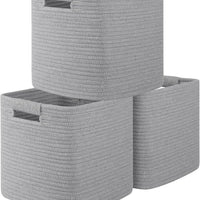OIAHOMY Storage Cubes 11 Inch Bins-3-Pack, Cotton Rope Woven Baskets for Organizing, Square Storage Baskets for Shelves, Classroom, Kids Toy Bins, Closet, Baby Nursery-Grey