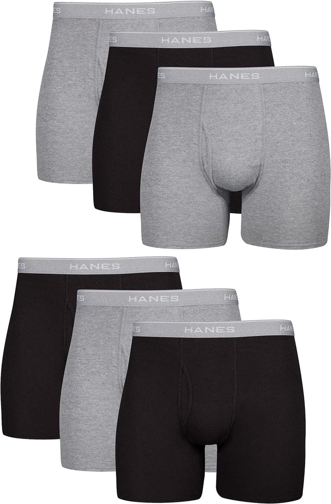 Hanes Men Hanes Boxer Briefs, Cool Dri Moisture-Wicking Underwear, Cotton No-Ride-up for Men, 6 Pack, Black/Grey, Medium