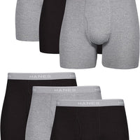 Hanes Men Hanes Boxer Briefs, Cool Dri Moisture-Wicking Underwear, Cotton No-Ride-up for Men, 6 Pack, Black/Grey, Medium