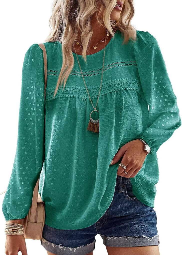 Falechay Plus Size Tops for Women Cute Loose Long Sleeve Turquoise 4XL