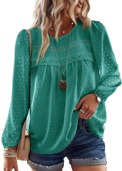 Falechay Plus Size Tops for Women Cute Loose Long Sleeve Turquoise 4XL