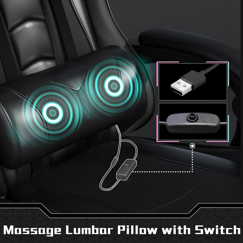 Silla gaming Yaheetech con reposapiés, almohada lumbar de masaje y reclinable