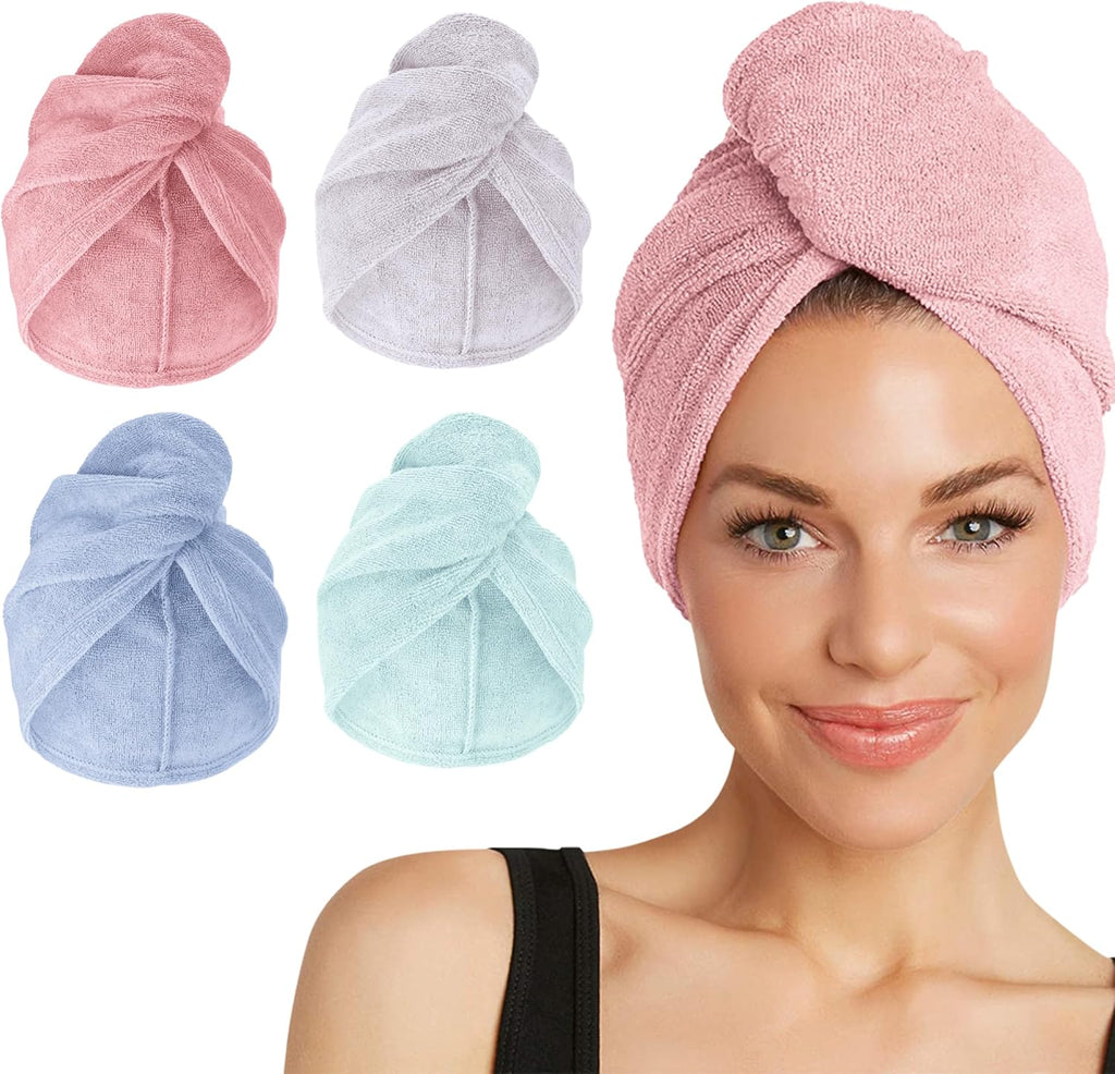 Turbie Twist 4-Pack Microfiber Hair Towel for Beauty, Travel, Gifting - Hair Wrap Turban for Straight, Wavy & Curly Hair
