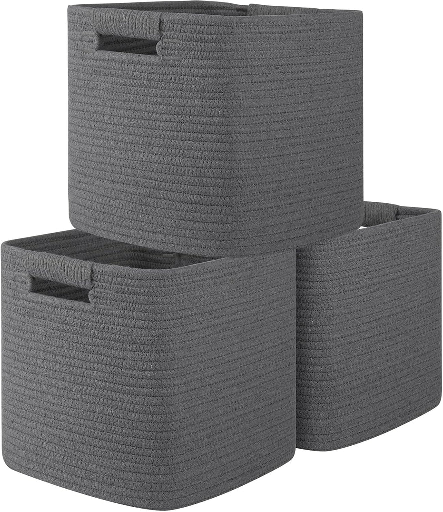 OIAHOMY Storage Cubes 11 Inch Storage Bins-3 Pack, Cotton Rope Woven Baskets for Organizing, Square Baskets for Shelves