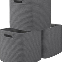 OIAHOMY Storage Cubes 11 Inch Storage Bins-3 Pack, Cotton Rope Woven Baskets for Organizing, Square Baskets for Shelves