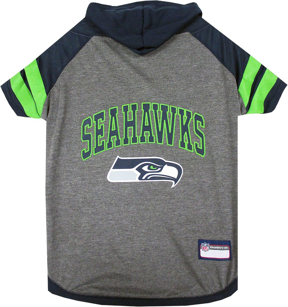 Pets First NFL Seattle Seahawks Hoodie for Dogs & Cats. | NFL Football Licensed Dog Hoody Tee Shirt, Small | Sports Hoody T-Shirt for Pets | Licensed Sporty Dog Shirt