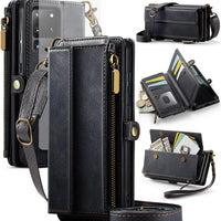 Phone Case for Samsung Galaxy S20 Ultra 5G Zipper Wallet Cover and Screen Protector Crossbody Lanyard Strap Flip RFID Bl