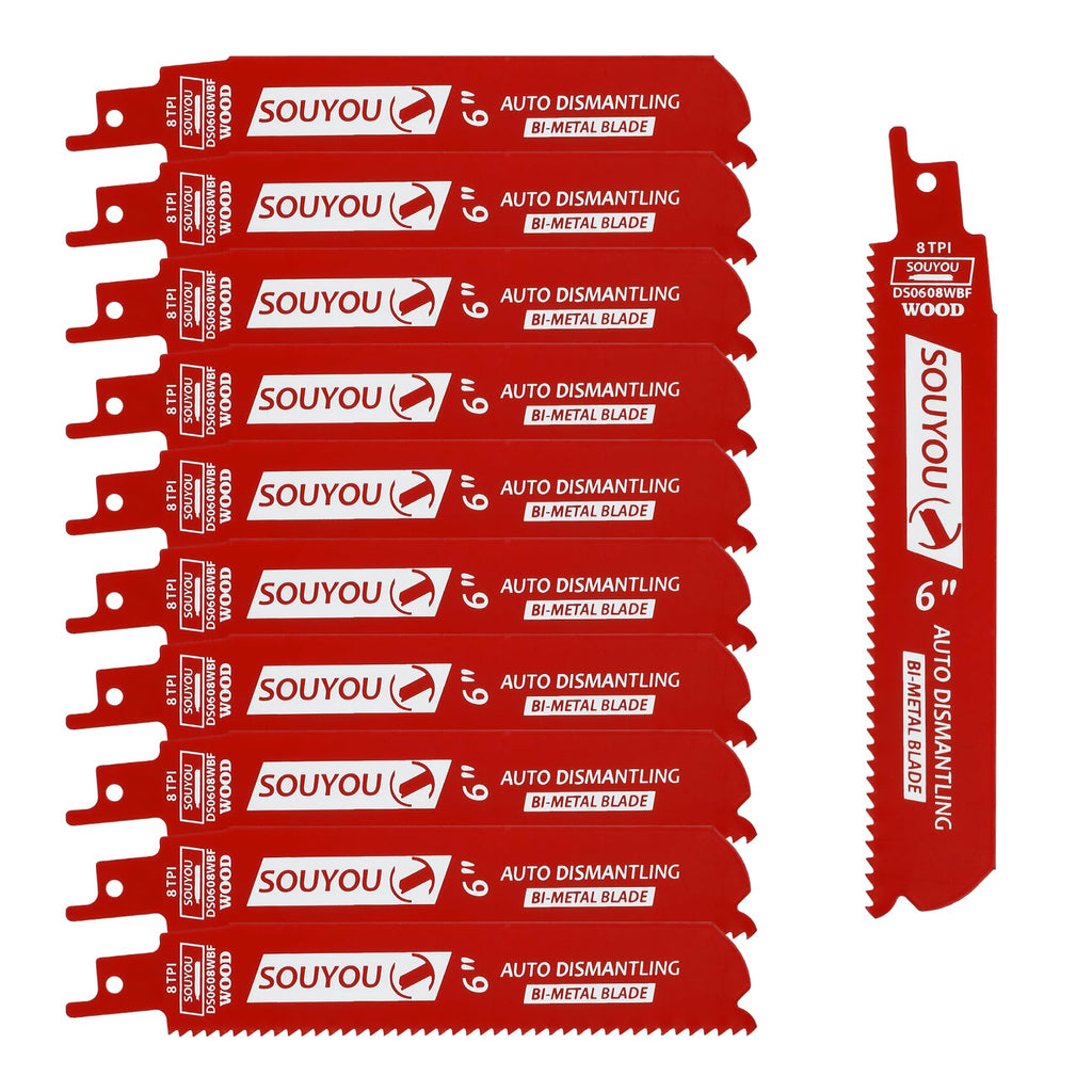 10 Pack 6 in 8 TPI Carbide Sawzall Blade with Organizer Carbide Alloy Steel for Automobile Dismantling Metal Steel Cutti