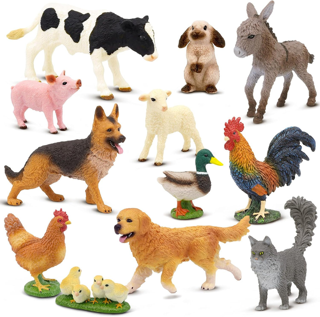 Beetots Farm Animals Toy Set, 12 Realistic Small Animal Figurines with Pets, Livestock, Poultry for Kids Ages 3+, Educat