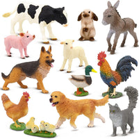 Beetots Farm Animals Toy Set, 12 Realistic Small Animal Figurines with Pets, Livestock, Poultry for Kids Ages 3+, Educat