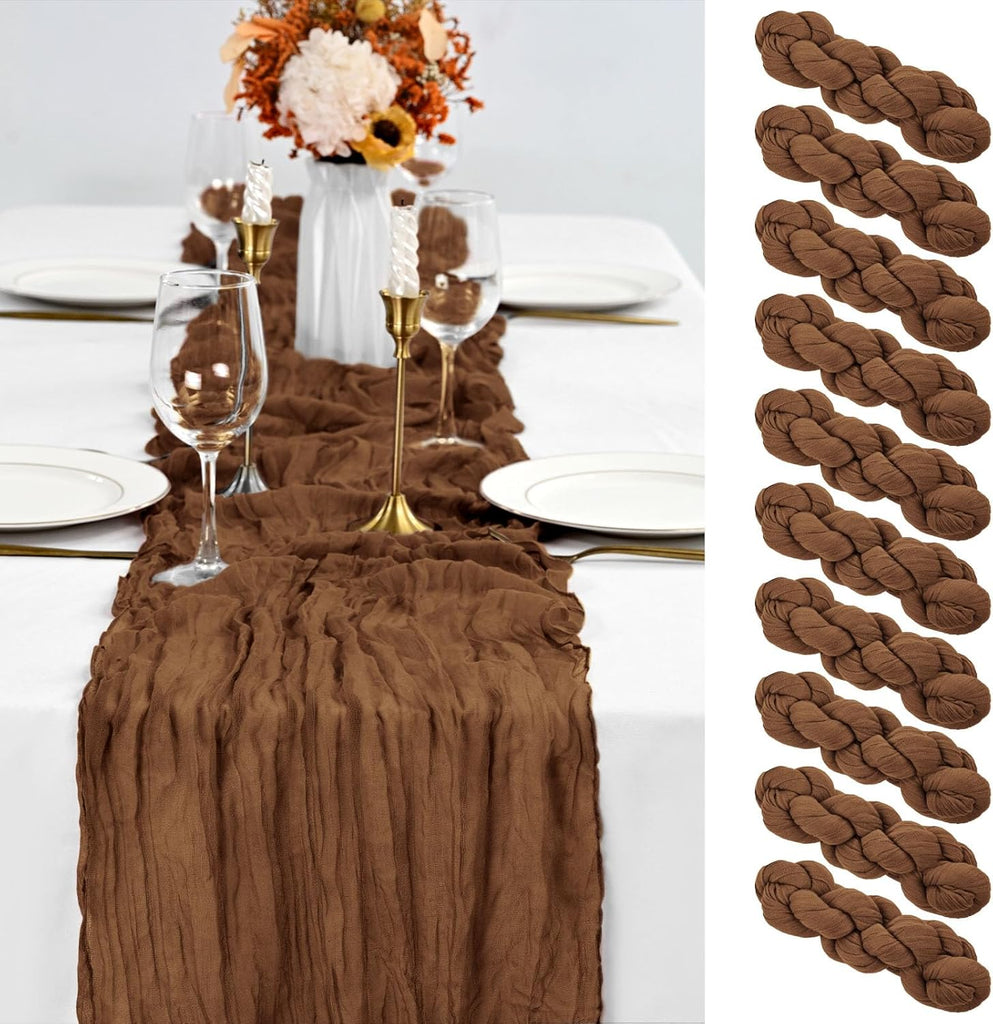 10 Pack Brown Table Runner 10Ft Cheesecloth Table Runner Boho Gauze Cheese Cloth Table Runners Romantic Long Sheer Fabri