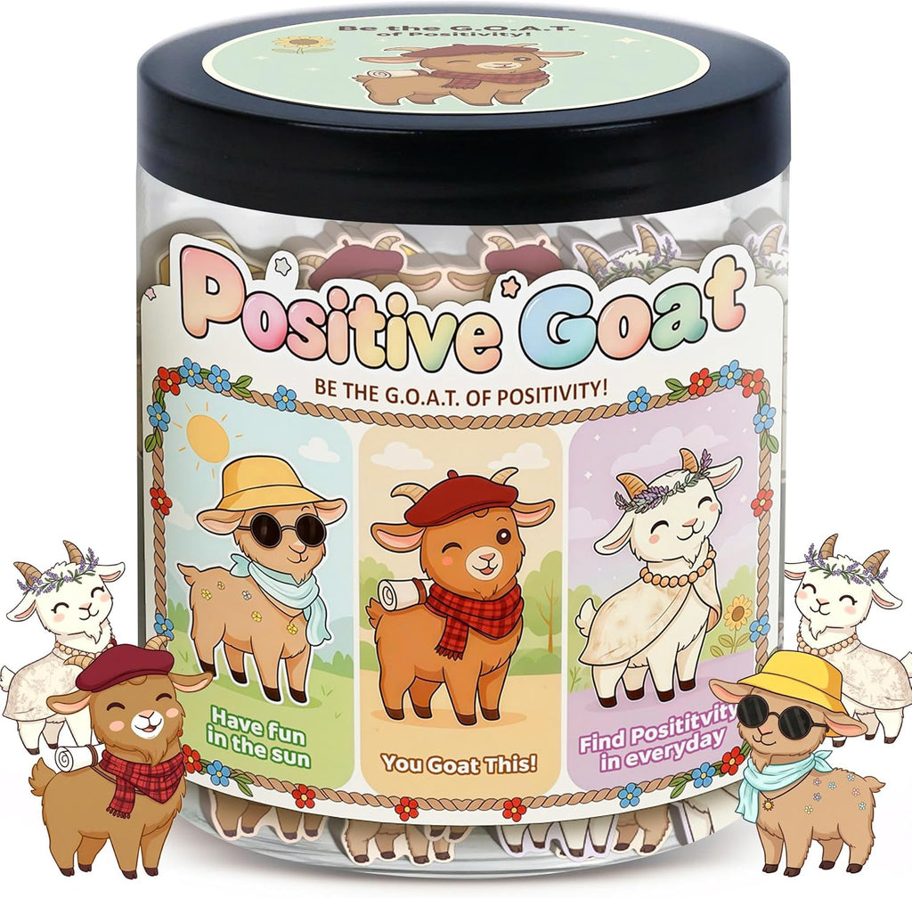 Positive Goat Jar with 60 Daily Affirmation Cards, Funny Emotional Support Gift for Men and Women, Christmas Gifts for C