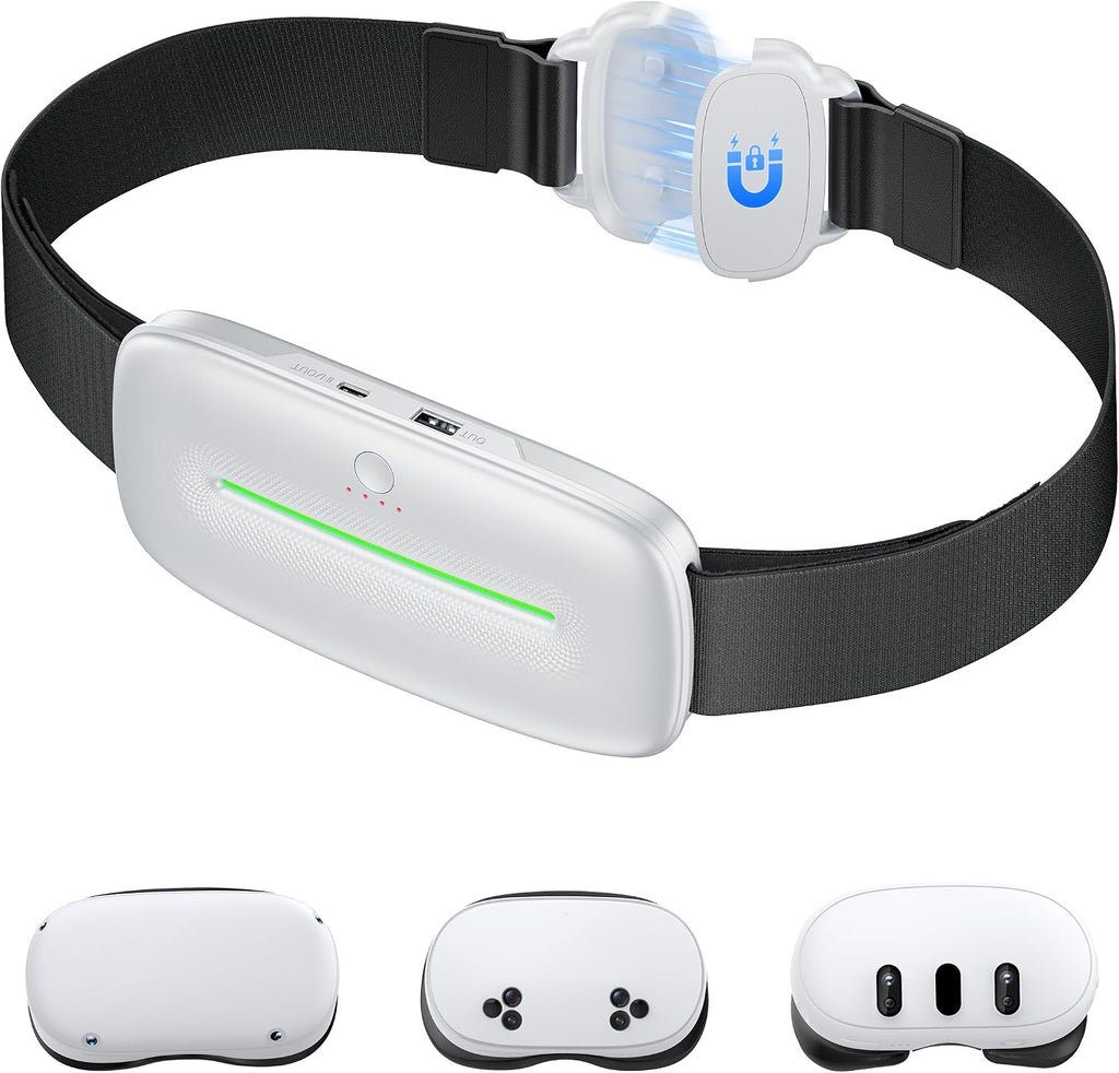 Kawaye VR Waist Belt Battery Pack for Meta Quest 3S/3/2, 12000mAh Wearable Battery Pack with Magnetic Strap, 20W Output,