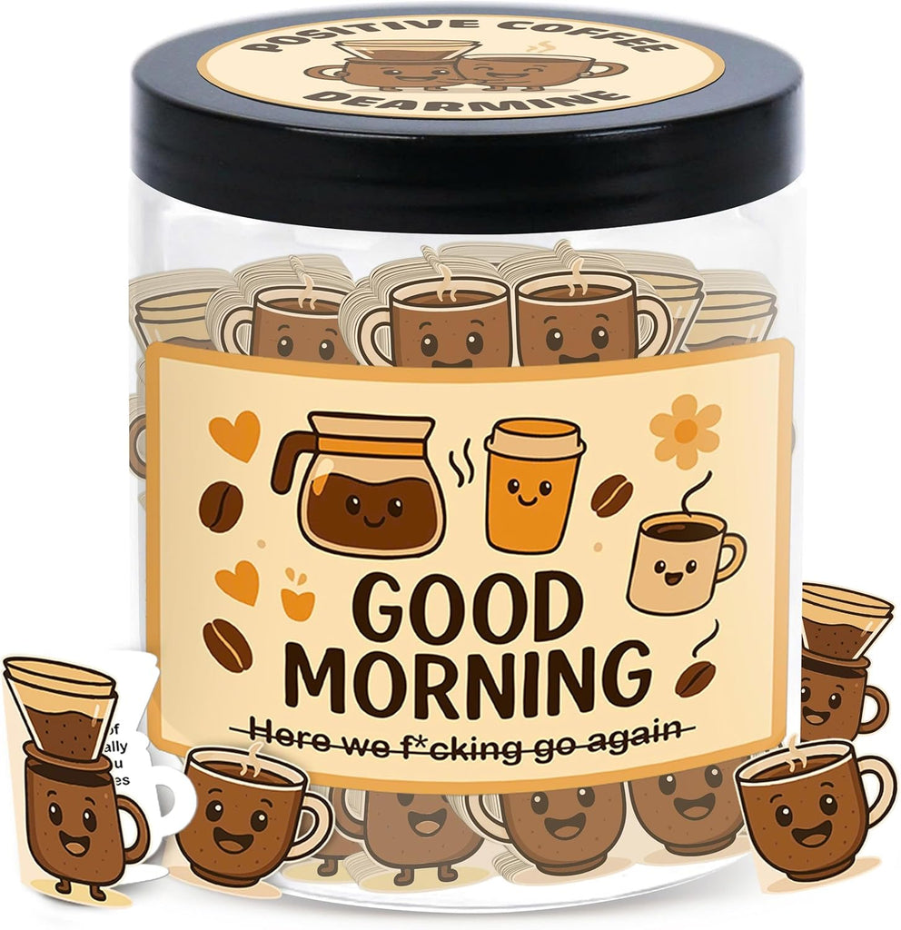Positive Coffee Jar with 60 Affirmation Cards, Coffee Gifts For Women and Men, Dad, Mom, Coffee Themed Lover Gift, Emotional Support Latte, Cheer Up Funny Gag Gifts for Best Friends, Coworkers