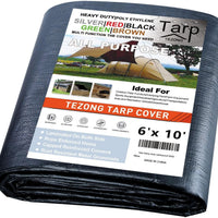 Tarps Heavy Duty Waterproof 6x10ft,TEZONG Black Tarp 16Mil Plastic Tarpaulin Outdoor Tarp Cover for Emergency Rain,Patio
