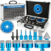 Diamond Tile Hole Saw Kit - 14 PCS Set Including 6/6/8/20/25/35/50/75/100mm Drill Bits, 20mm Finger Bit, 50mm Beveling C