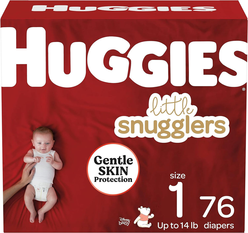 Baby Diapers Size 1, 76ct, Huggies Little Snugglers, Gentle Skin Protection