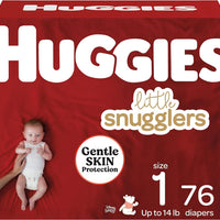 Baby Diapers Size 1, 76ct, Huggies Little Snugglers, Gentle Skin Protection