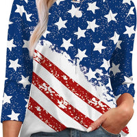 XIEERDUO 4th of July Shirts Women Round Neck 3/4 Length Sleeve Womens Summer Tops American Flag White Blouse M