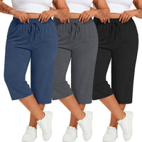Neer 3 Pack Women's Plus Size Cotton Capris, 3-Color, X-Large