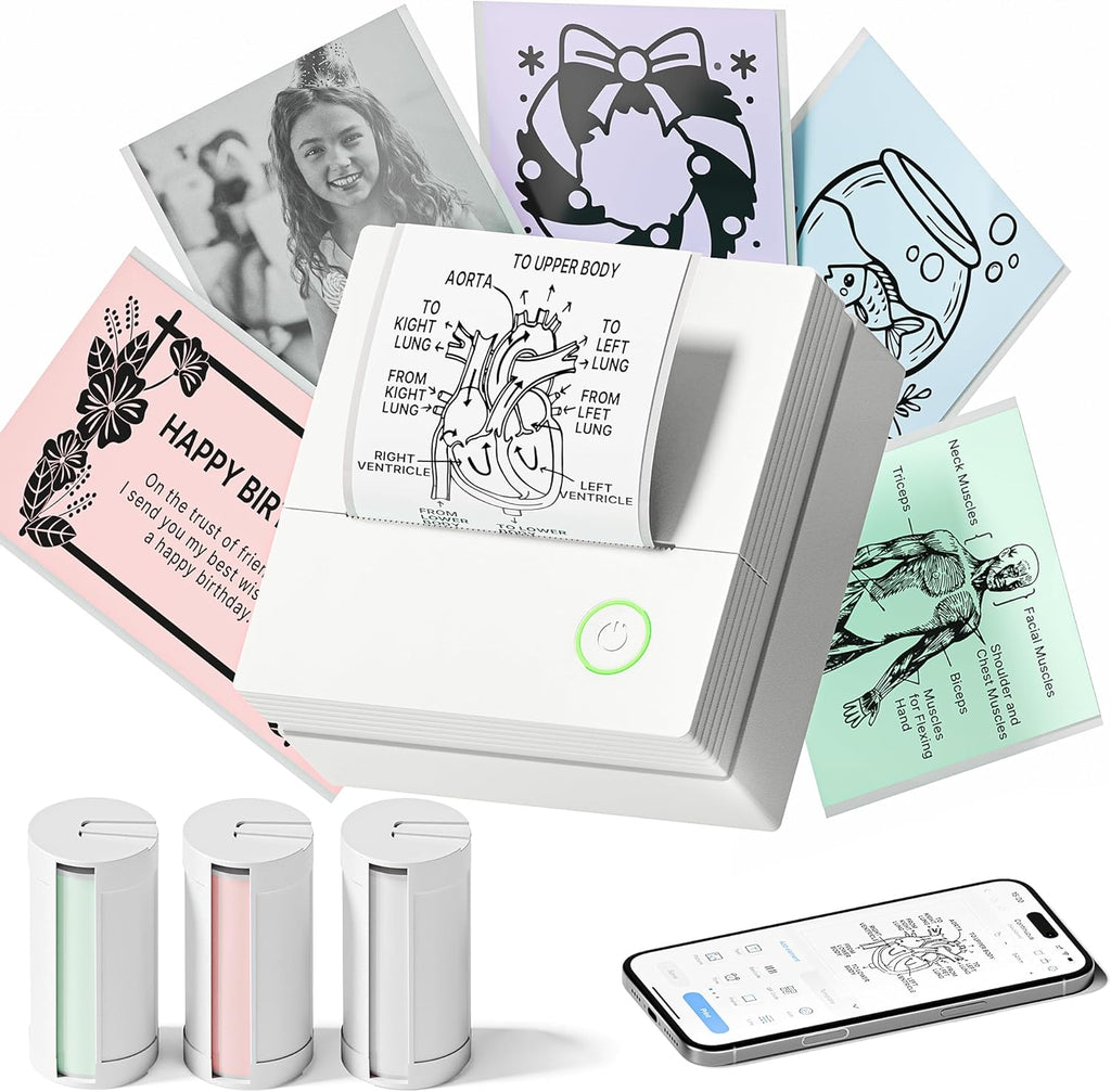 TYPONOS Mini Sticker Printer, PM290 Sticker Maker Machine with 3 Roll Paper
