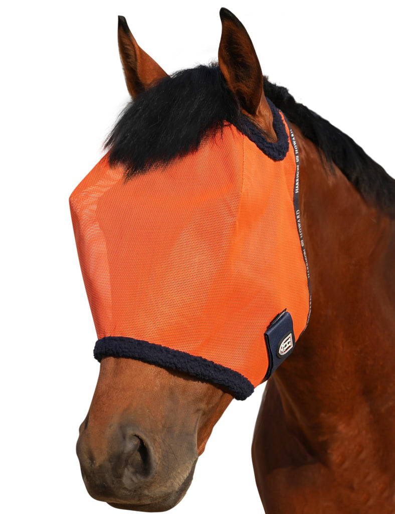 Harrison Howard All Round Mesh Horse Fly Mask UV Protective with Fleece Padded Edging Vibrant Orange S