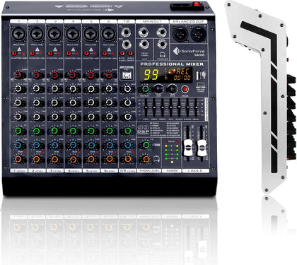 SonixForce 8 Channel Audio Mixer, 99 DSP Effects Sound Board Console