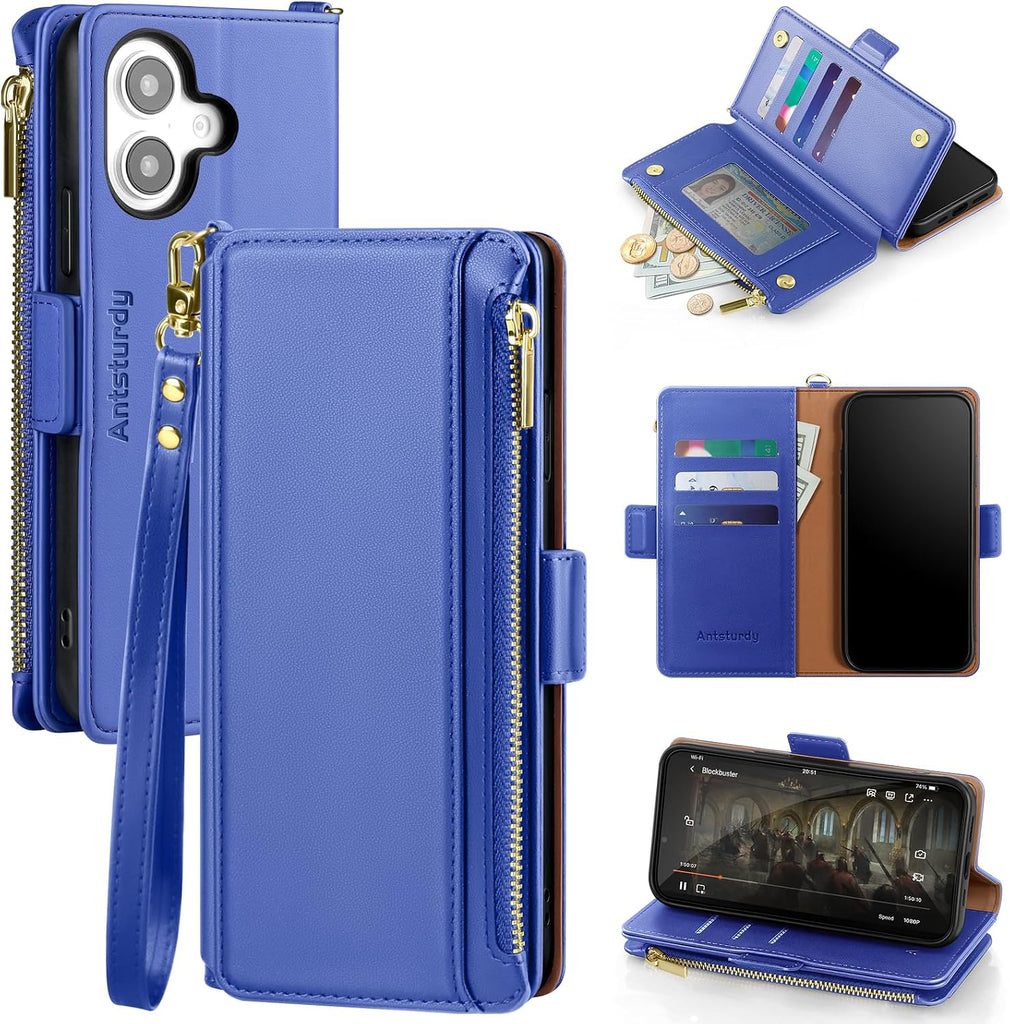 Antsturdy for iPhone 16 Phone Wallet Case Women,Ultramarine