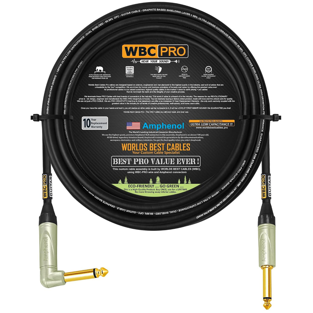 20 Foot - WBC-PRO-Guitar – 20 AWG - Low-Cap (18pF/ft) – Pro-Grade – Graphite-Based - Dual-Shielded Guitar, Bass, Instrum