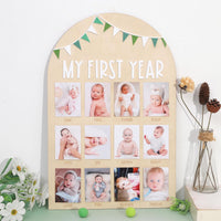 PATRDIO Sage Green 12-Month Photo Frame Set—Wild One Wooden Decoration, 1st Birthday Bunting, Wooden Monthly Milestone P