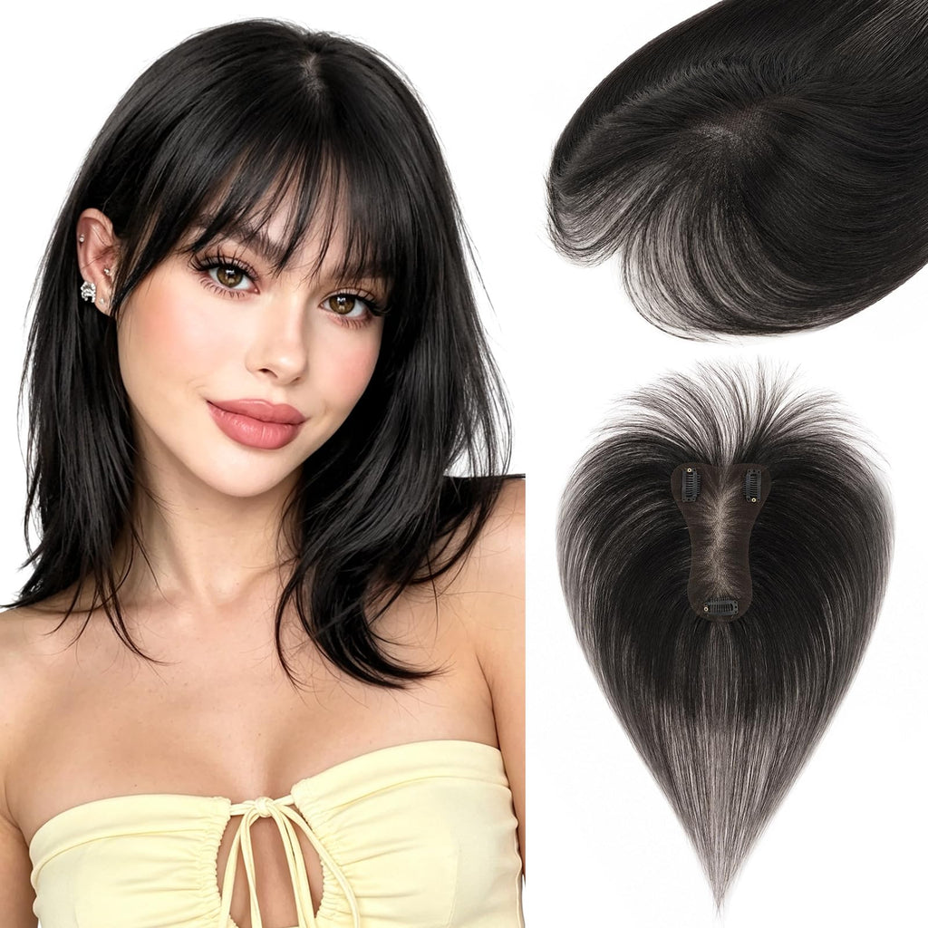 Hairro Hair Toppers For Women Real Human Hair Clip In Bangs Small Short Hairline Topper Hair Extensions Natural Black Fake Bangs Hair Clip Curtain Bang Wig 10 Inches 17g #1B