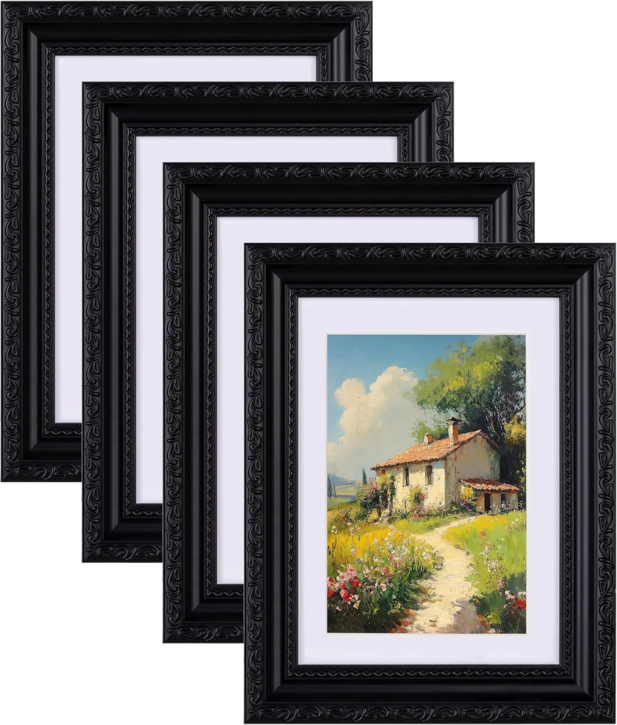 eletecpro 5x7 Vintage Picture Frame, Glass Cover, Black, 4-Pack