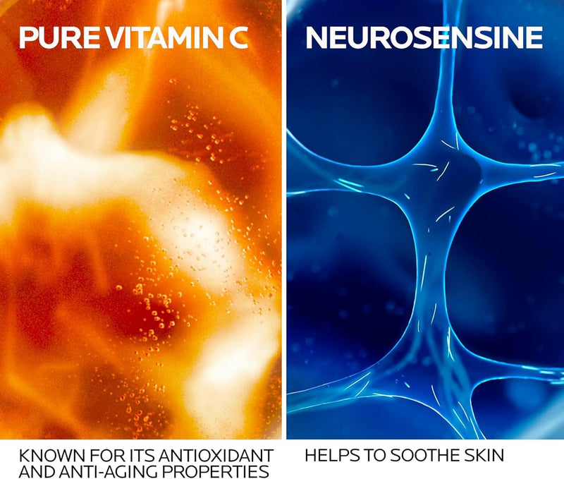 La Roche-Posay Suero puro de Vitamina C al 12% para cara con ácido hialurónico y ácido salicílico, suero facial hidratante, aumenta la luminosidad y reduce las arrugas, 2 fórmulas para piel normal