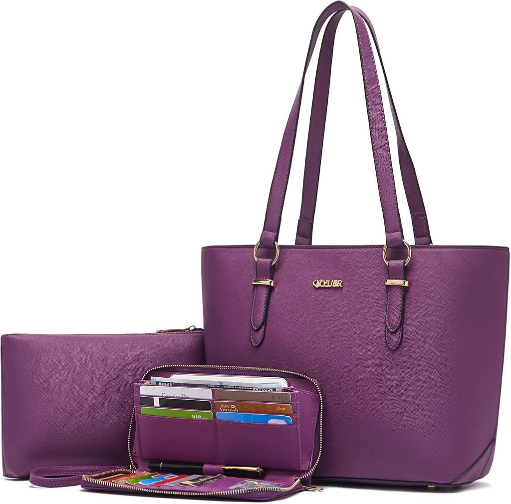 Qiyuer Women 13" Cute Tote Handbag Set Purses with RFID Wallet 3PCS