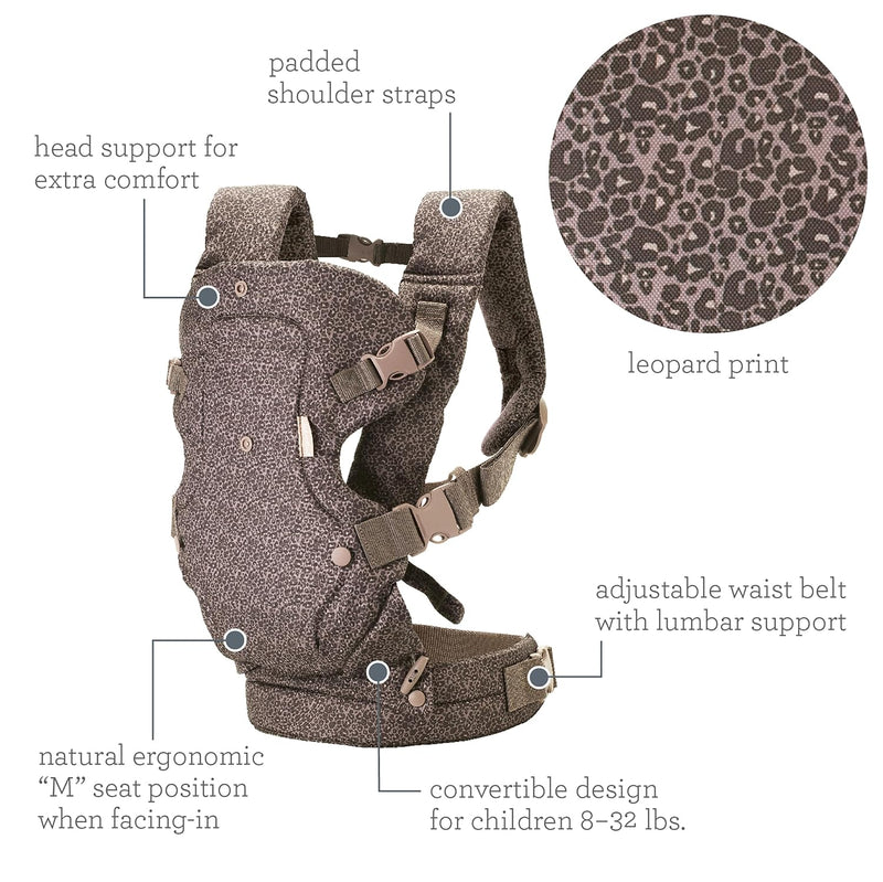 Infantino Flip 4 en 1 Portabebés Ergonómico Convertible Leopardo