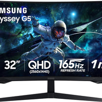 Samsung 32" Odyssey G55C Series QHD 1000R Curved Gaming Monitor, 1ms(MPRT), HDR10, 165Hz, AMD Radeon FreeSync, Eye Care, Glare Free, Sharp Resolution LS32CG550ENXZA