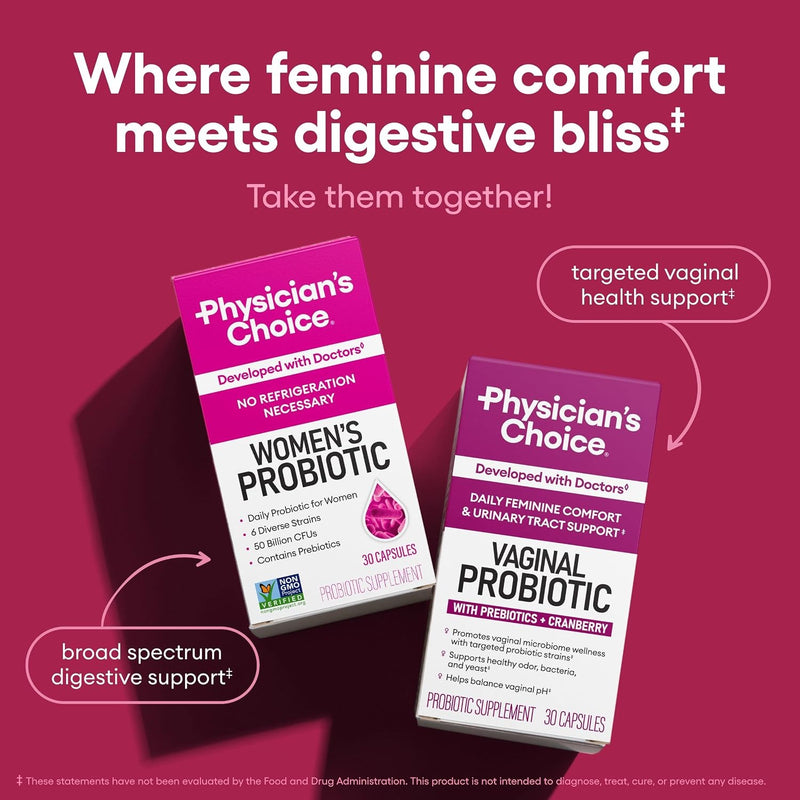 Physician's CHOICE Probióticos para mujeres - Equilibrio PH, digestivo, UT y salud femenina - 50 mil millones de CFU - 6 cepas únicas para ella - Prebióticos orgánicos, extracto de arándano+