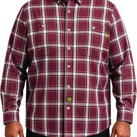 WORKWEYA Men's Flame Resistant Shirts 6.5oz Lightweight Plaid FR Button-Down Welding Shirts CAT2/NFPA2112 Wine Red