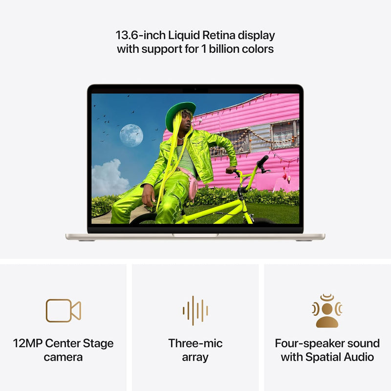 MacBook Air M5 Starlight pantalla 13.6 camara 12MP y audio espacial